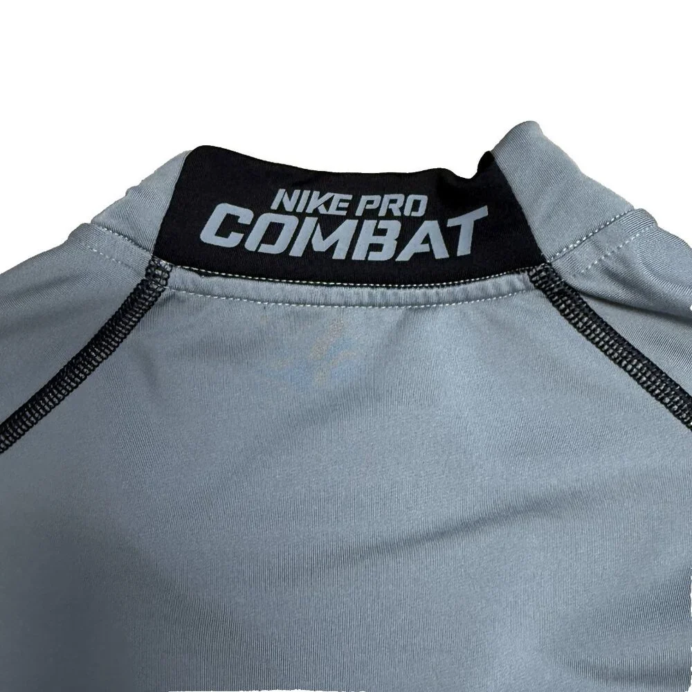 NIKE PRO COMBAT PULLOVER HYPERWARM DRI FIT MAX 1/4 ZIP MENS L GRAY BLACK FITTED